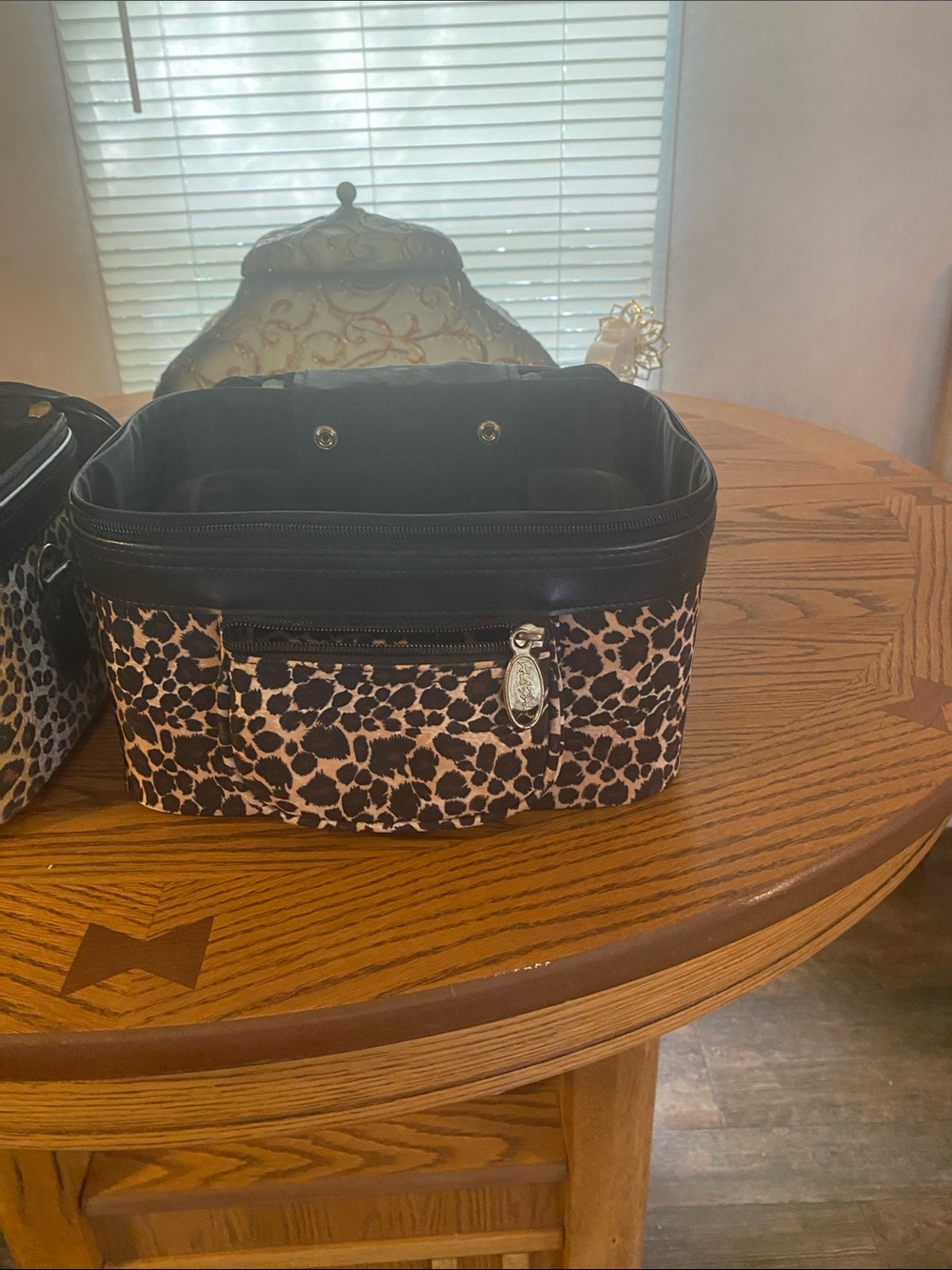 Leopard Print Zip Cosmetic Case - Black and Tan